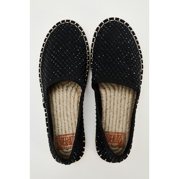 ZARA Black Sequin Espadrilles NWT Size 6.5 Slip-On Flats Summer Sparkle Vibes - Picture 3 of 10